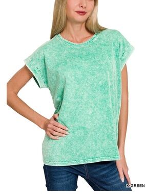 Zenana Outfitters Mineral-Wash Short Sleeve Tee in Aqua Green